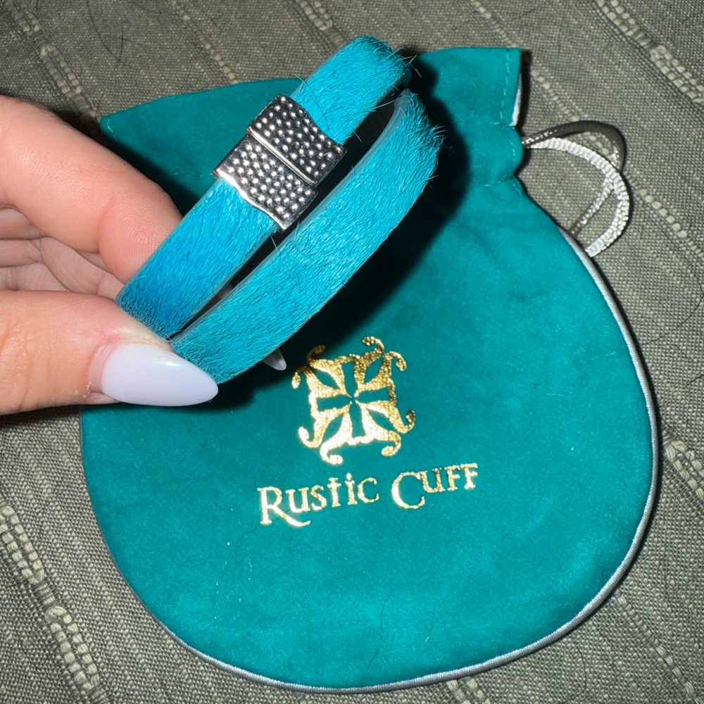 Rustic Cuff Turquoise faux cowhide Bracelet with Silver Accents